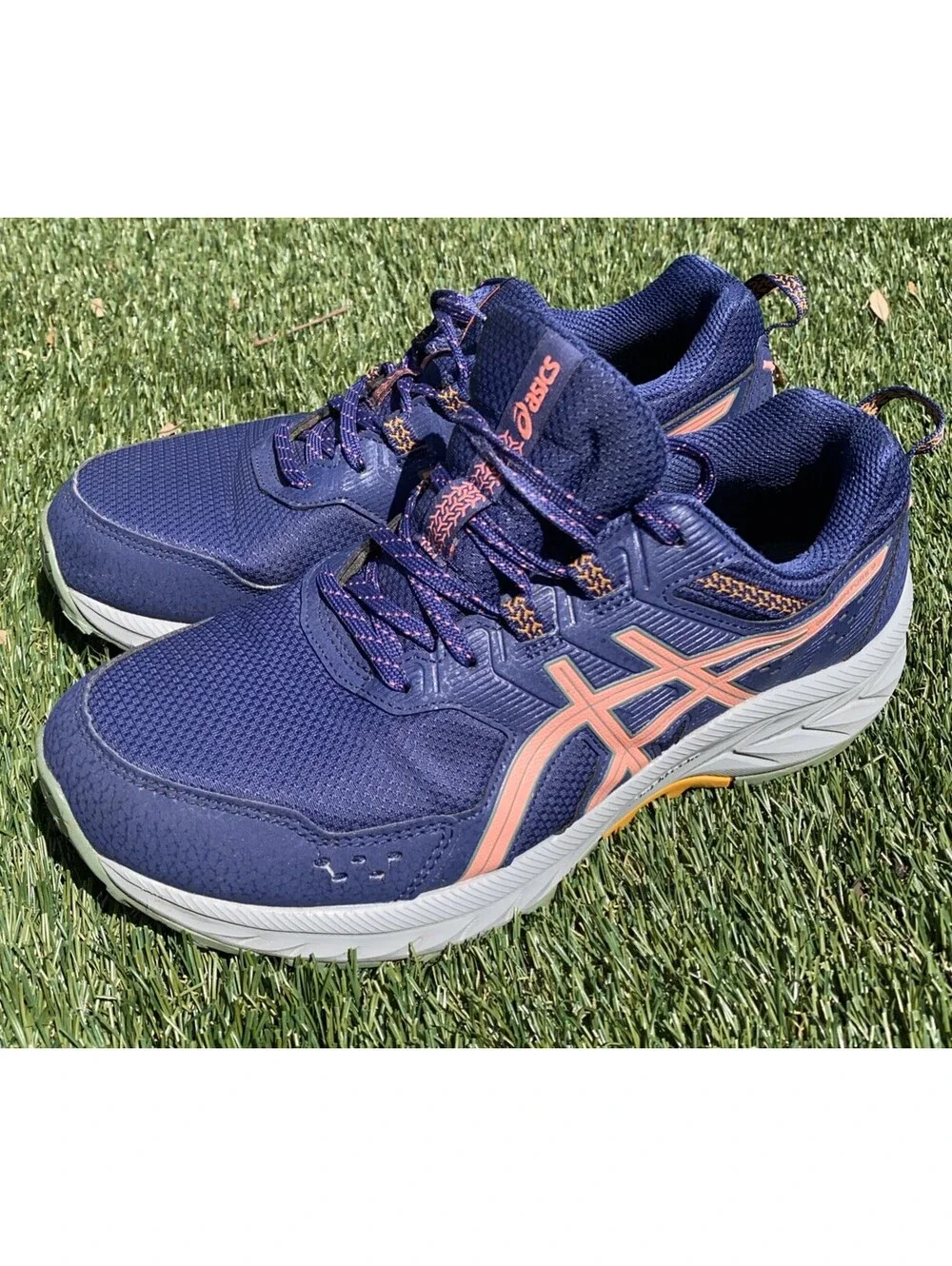 Asics GEL-Venture 9 Womens Sz 8 Wide Indigo Blue Papaya Trail Running Shoes